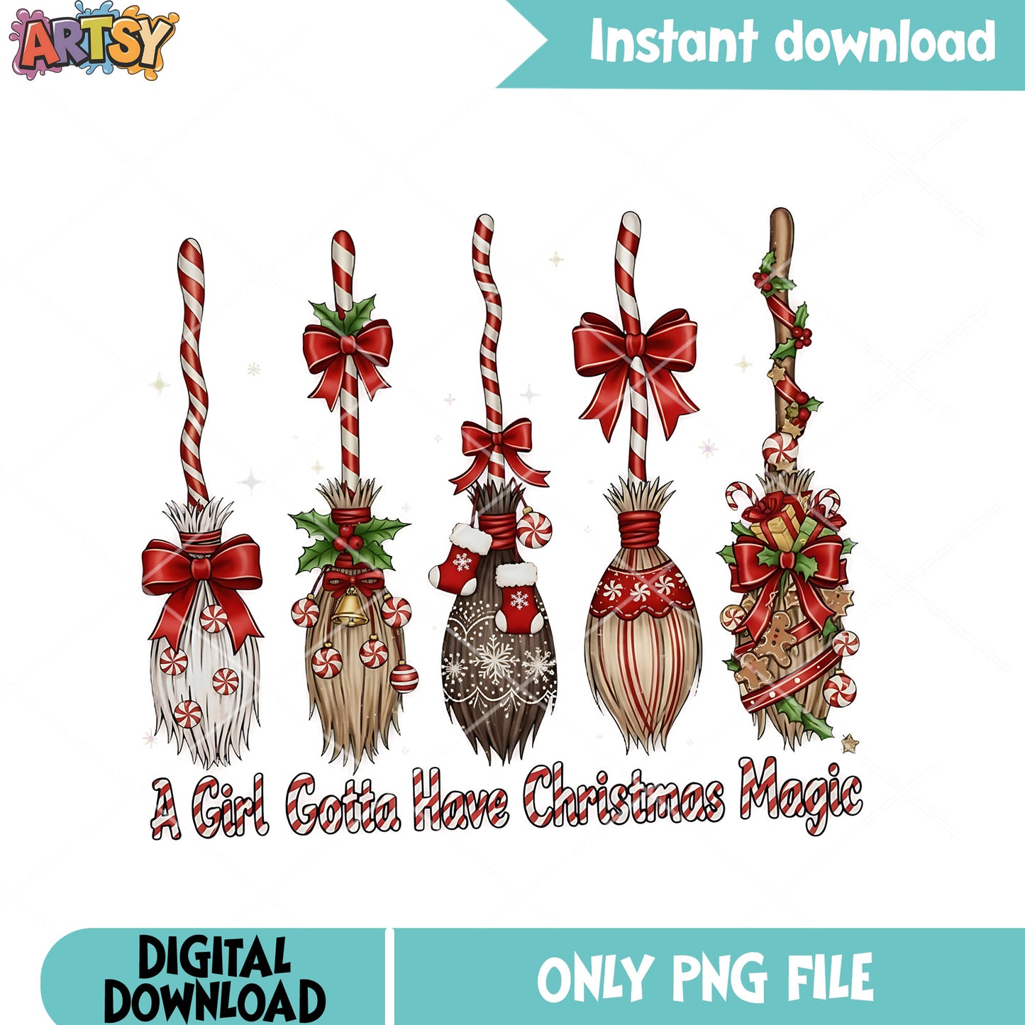 Witch broom stitch xmas png, christmas decor png, christmas png