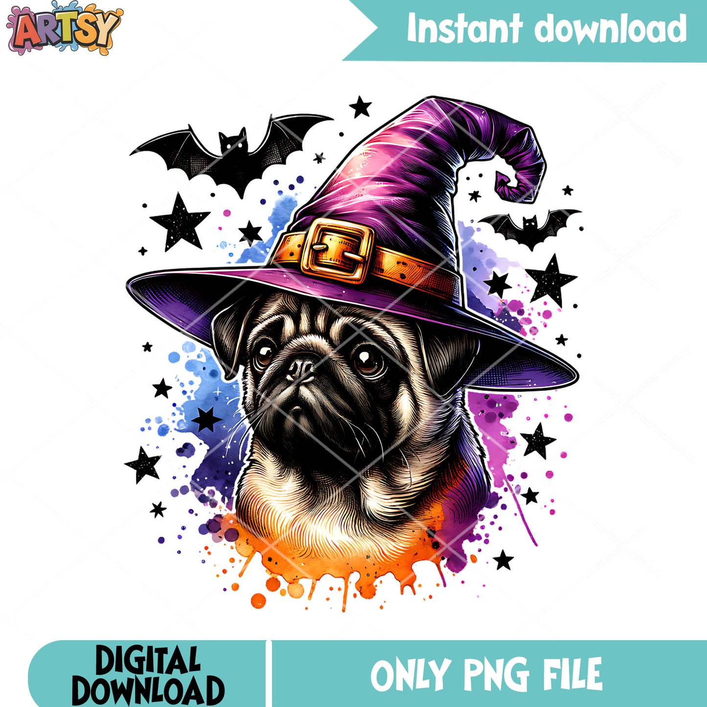 Witches hat the pug png, scary bats png, halloween scary png