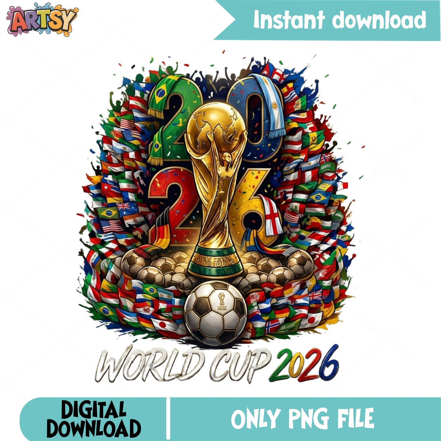 World Cup 2026 PNG, Soccer Trophy Football Fan, Sublimation PNG