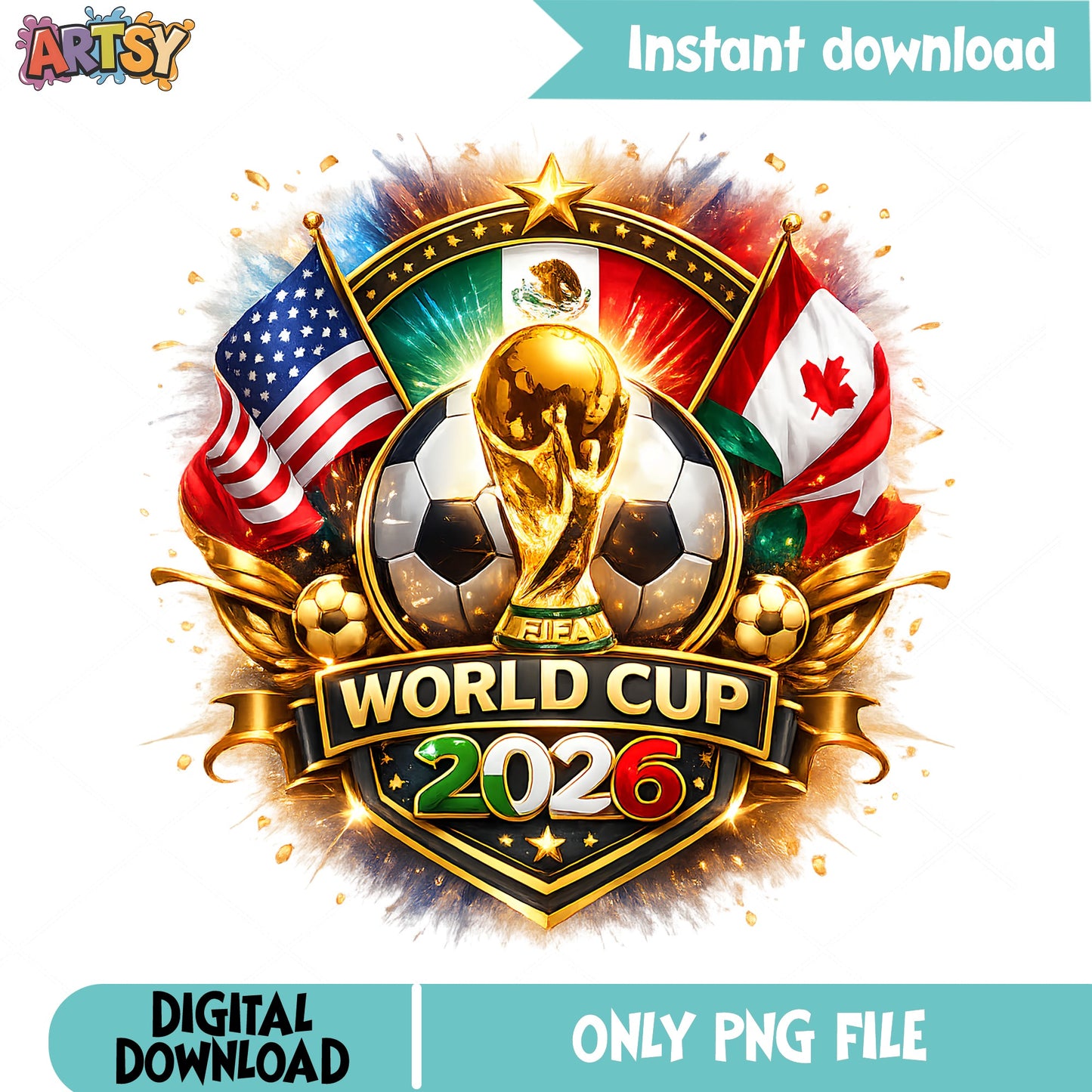 World Cup 2026 PNG, Soccer Trophy USA Mexico Canada, Football PNG