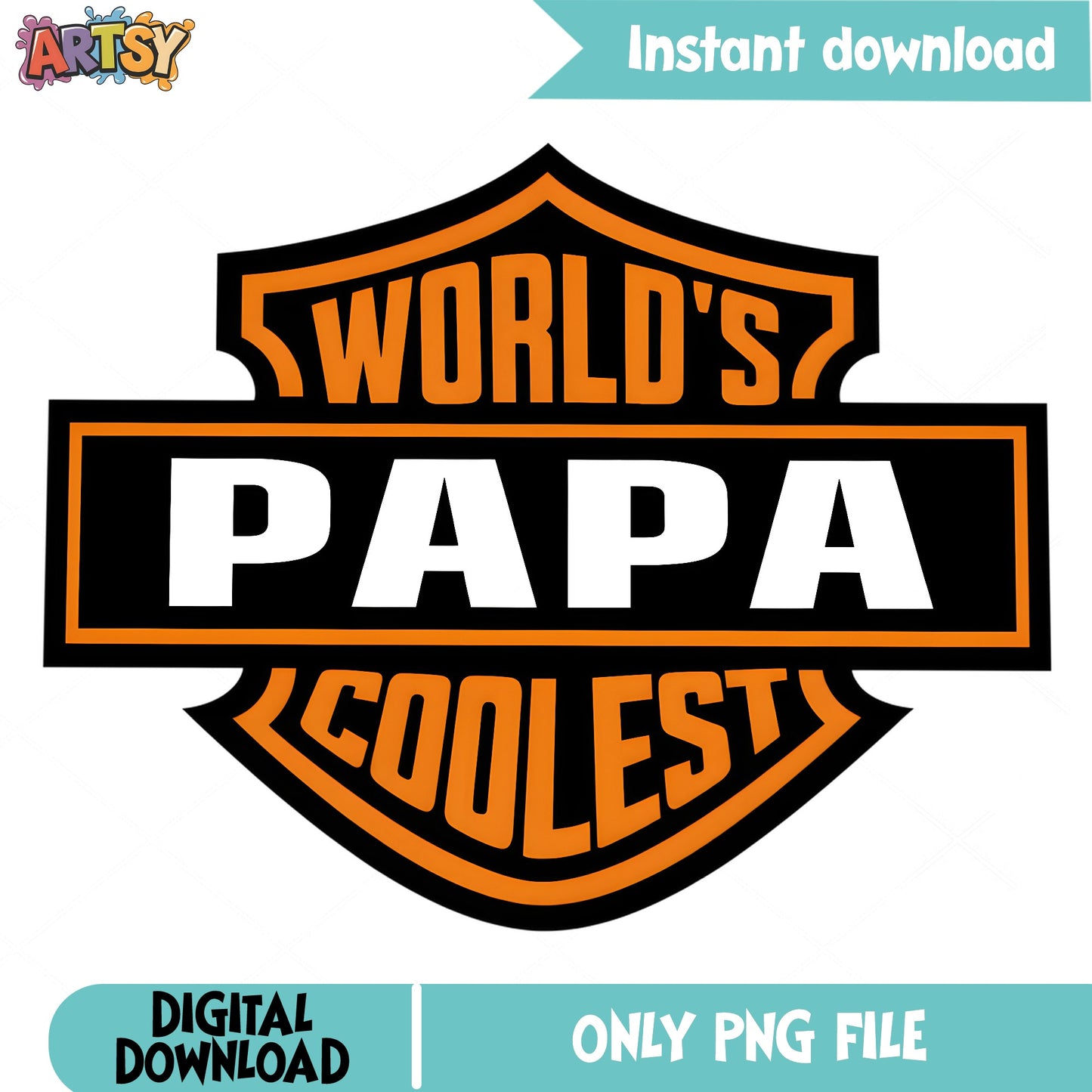 World's Coolest Papa PNG, Biker Dad Shield, Father's Day PNG