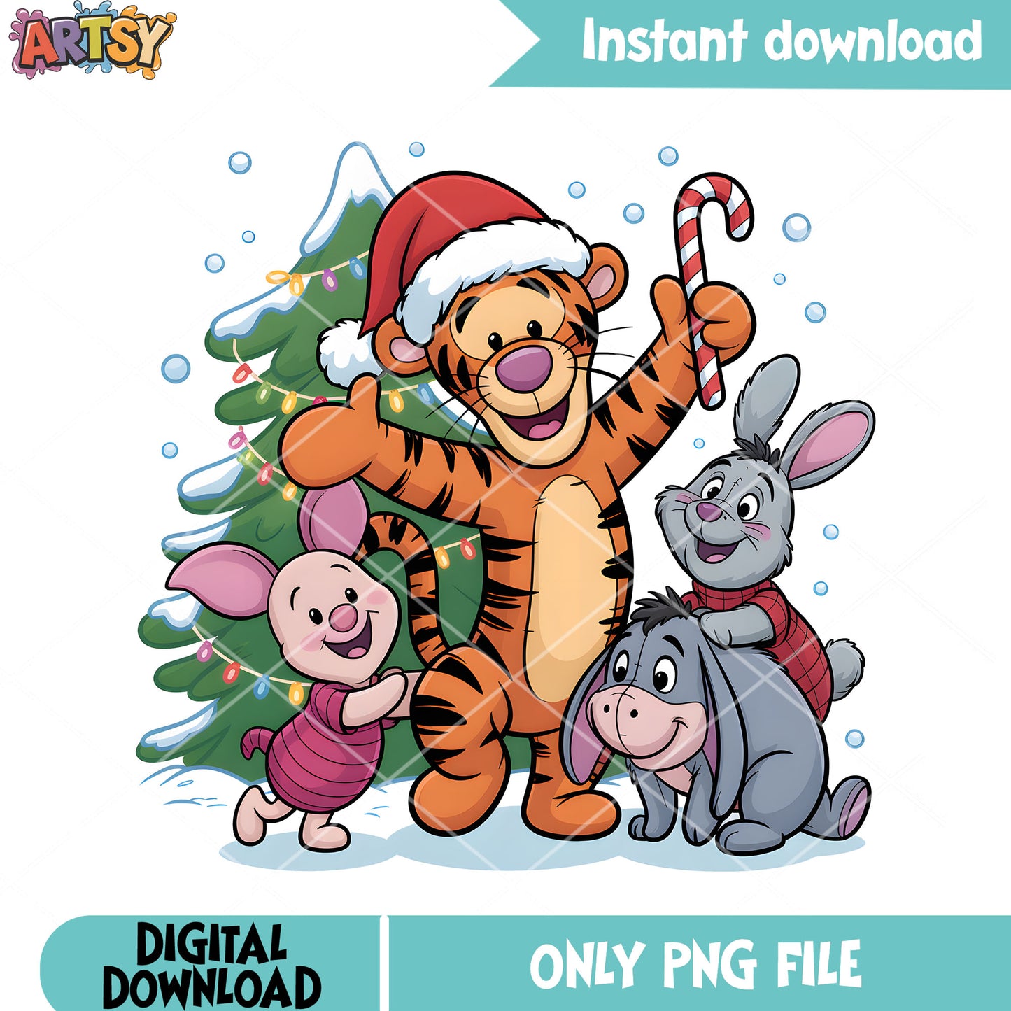 Xmas decor winnie friends png, merry christmas png, pooh friends png