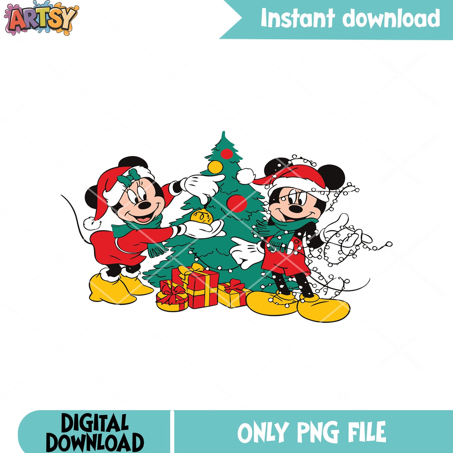 Xmas gifts mickey png, Mickey and friends png, christmas light png