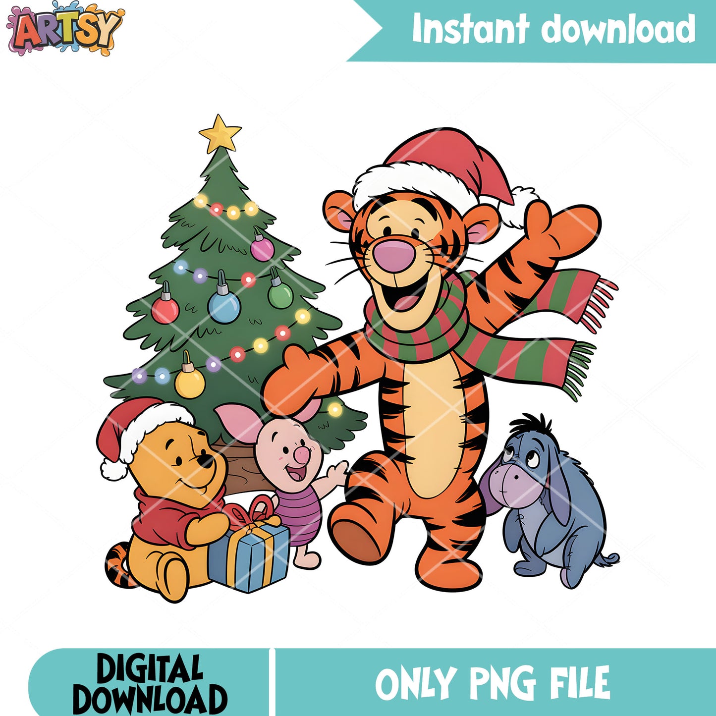 Xmas gifts pooh vibes png, disney christmas png, winnie the pooh png