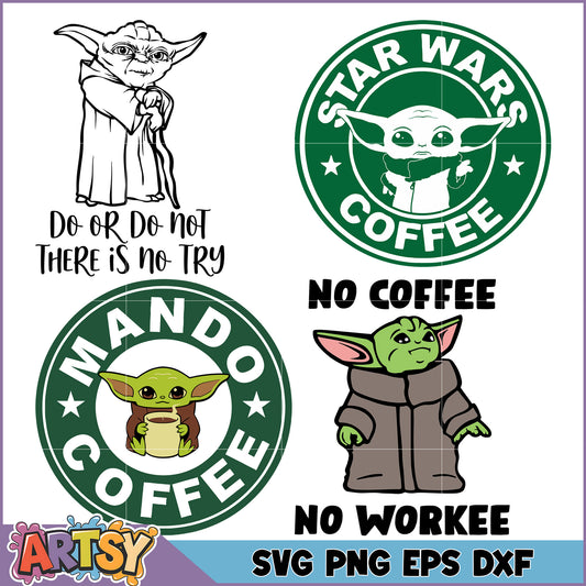 Yoda Coffee SVG Bundle PNG, EPS, DXF