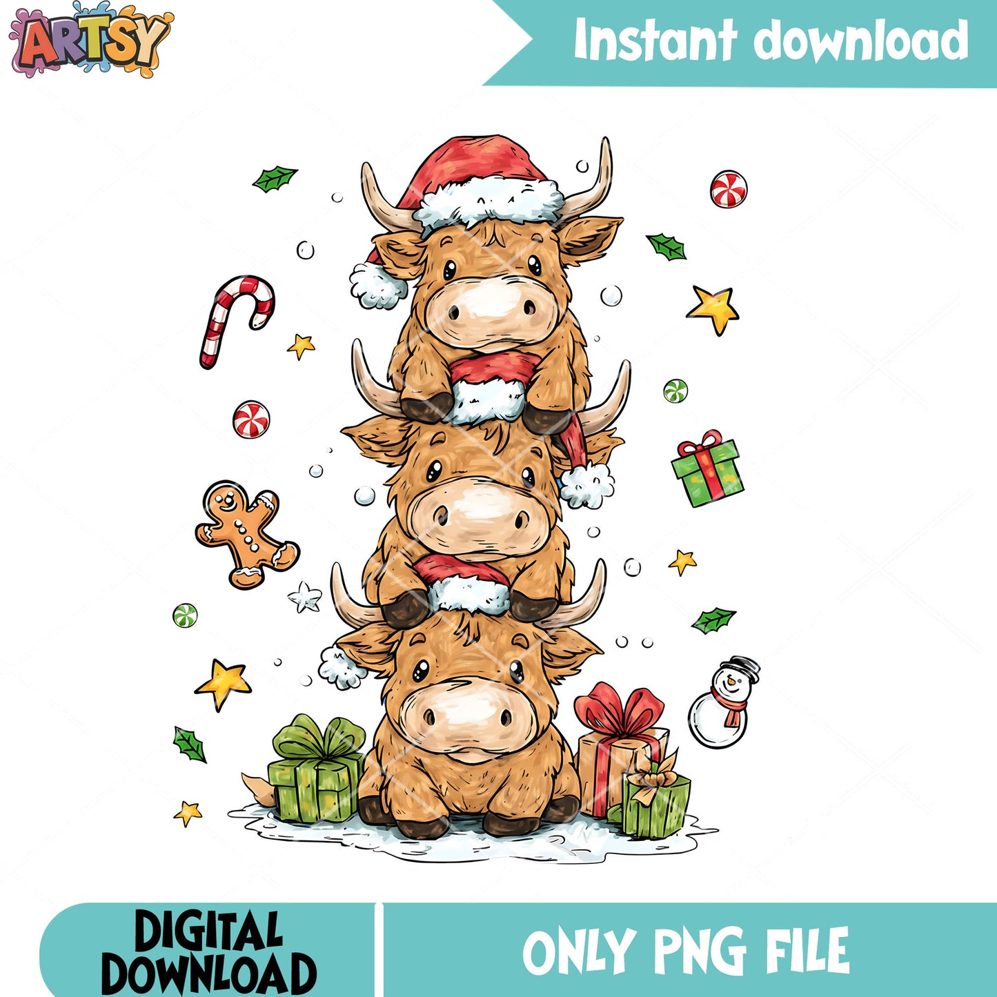 Young buffala festive png, merry christmas png, gingerbread man png