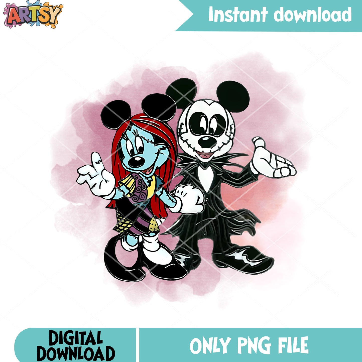 Zombie couple png, spooky character png, disney character png