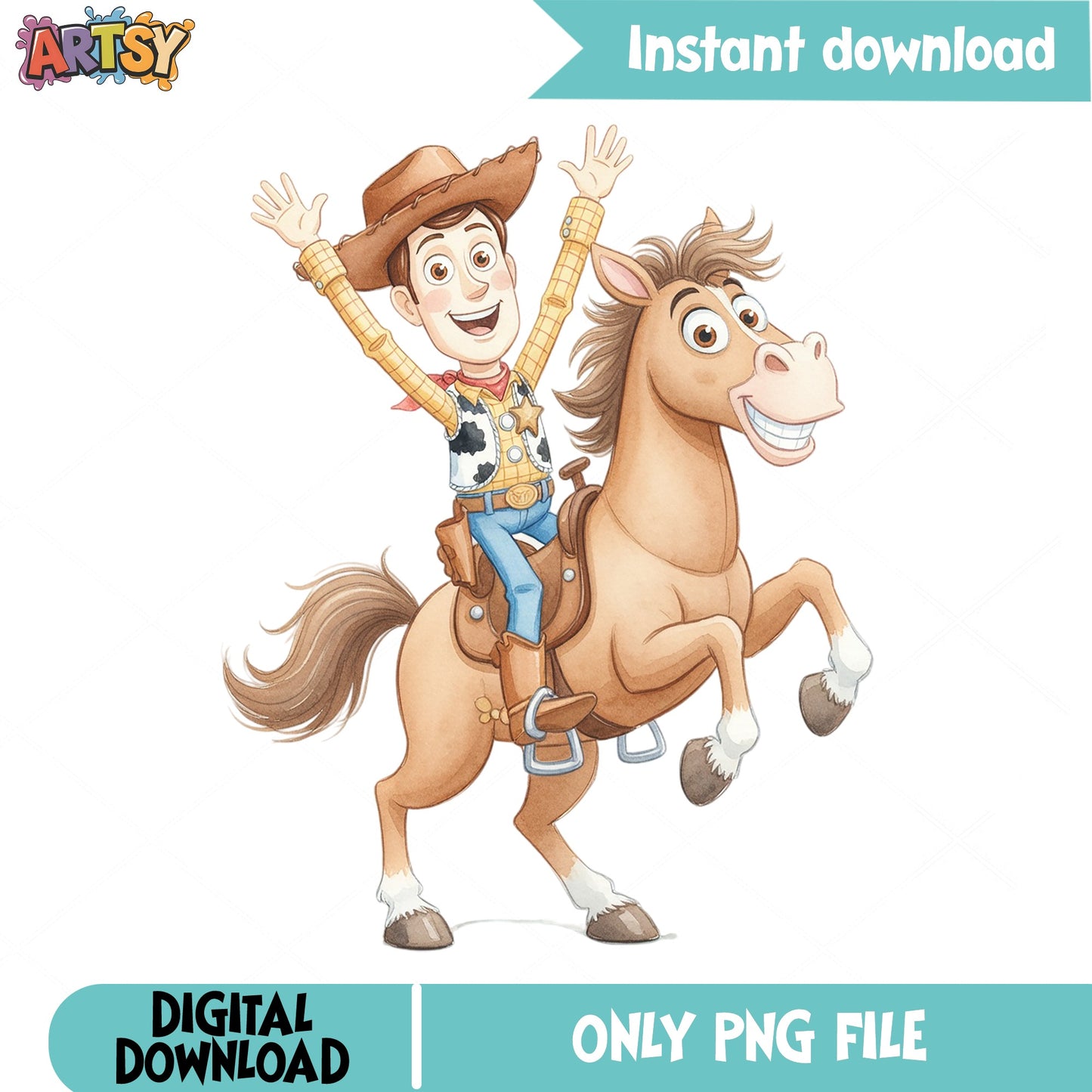 Woody And Bullseye Toy Story PNG, Disney Pixar PNG, Cowboy PNG