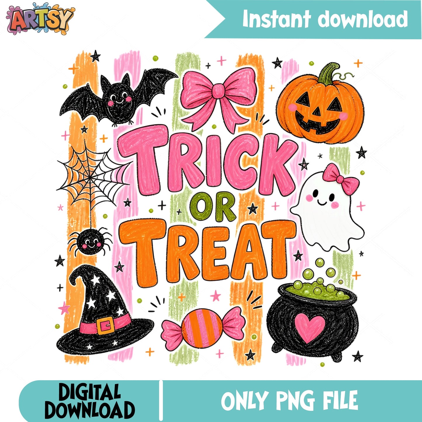 Trick Or Treat Halloween PNG, Cute Ghost Pumpkin PNG, Halloween PNG