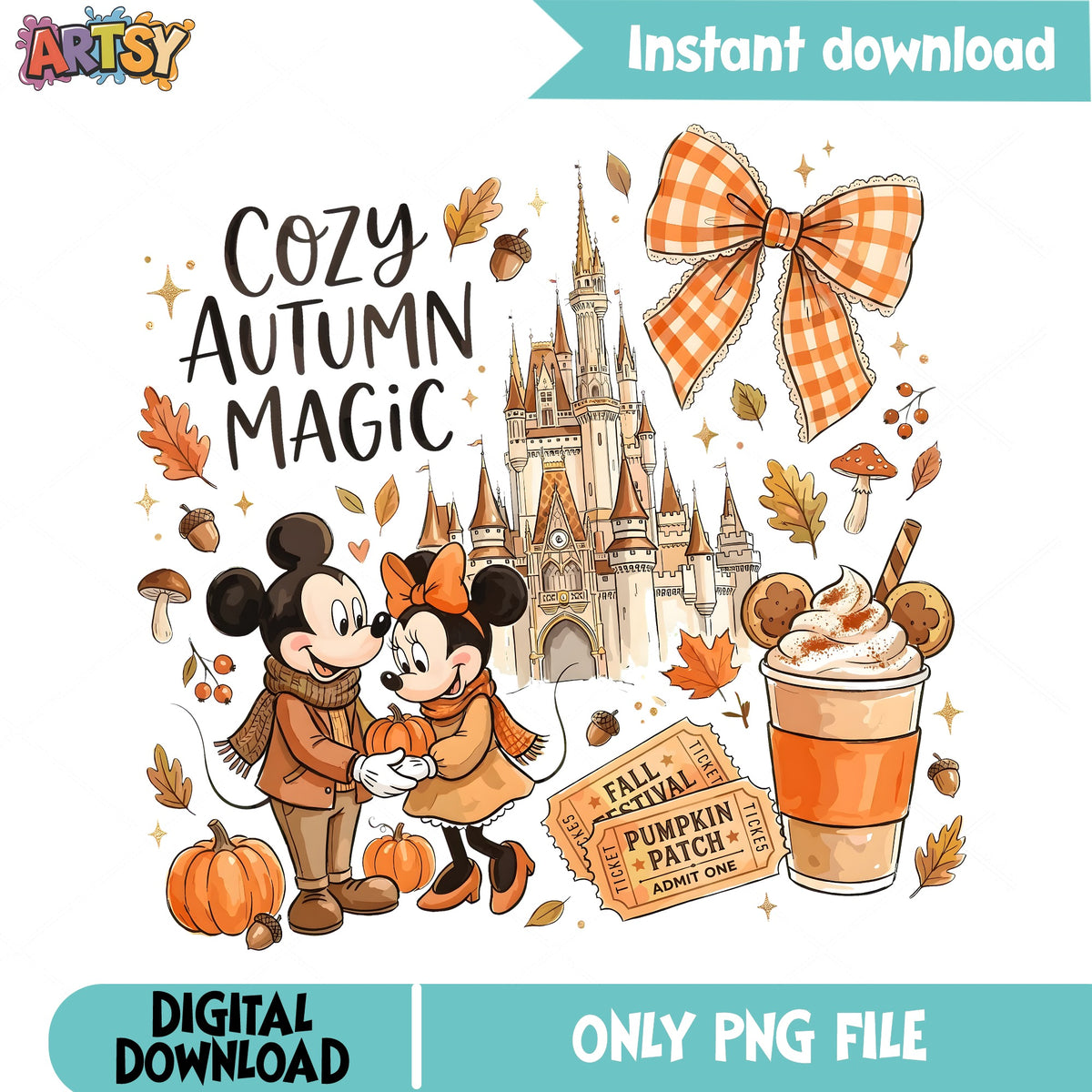 Mickey Minnie Cozy Autumn PNG, Disney Fall PNG, Autumn Magic PNG