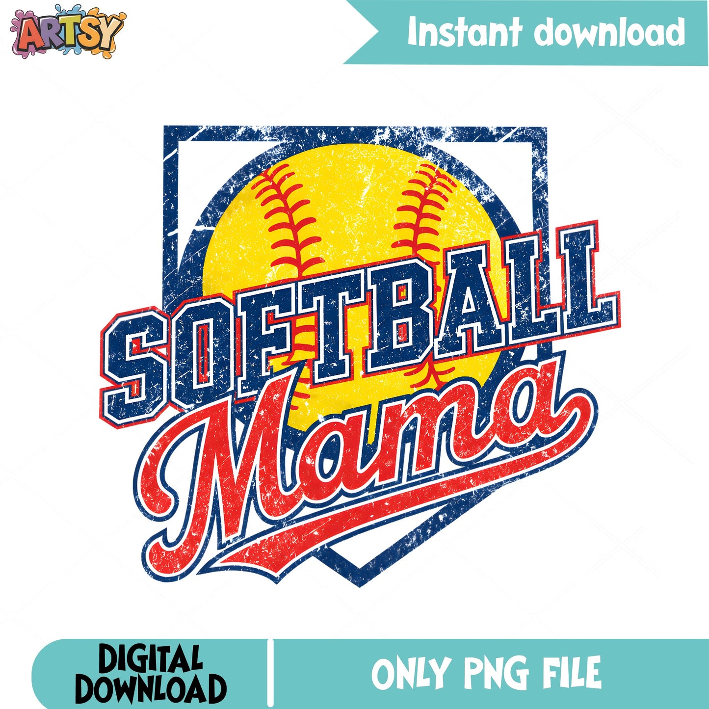Softball Mama PNG, Distressed Softball Mom, Game Day PNG