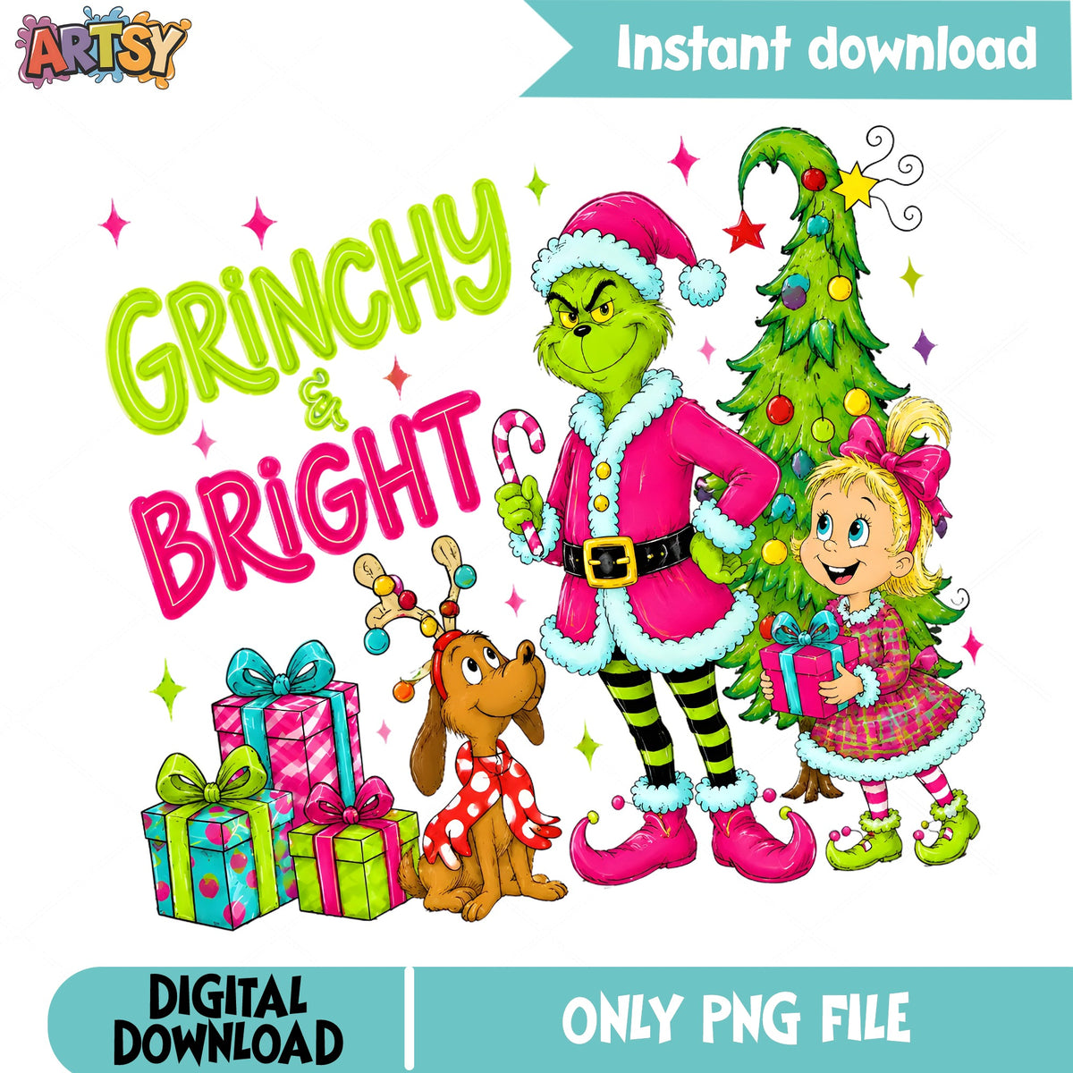 Grinchy And Bright Christmas PNG, Grinch PNG, Christmas PNG