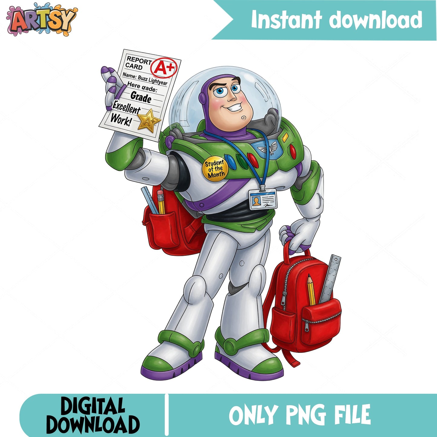 Buzz Lightyear Back To School PNG, Toy Story PNG, Disney PNG