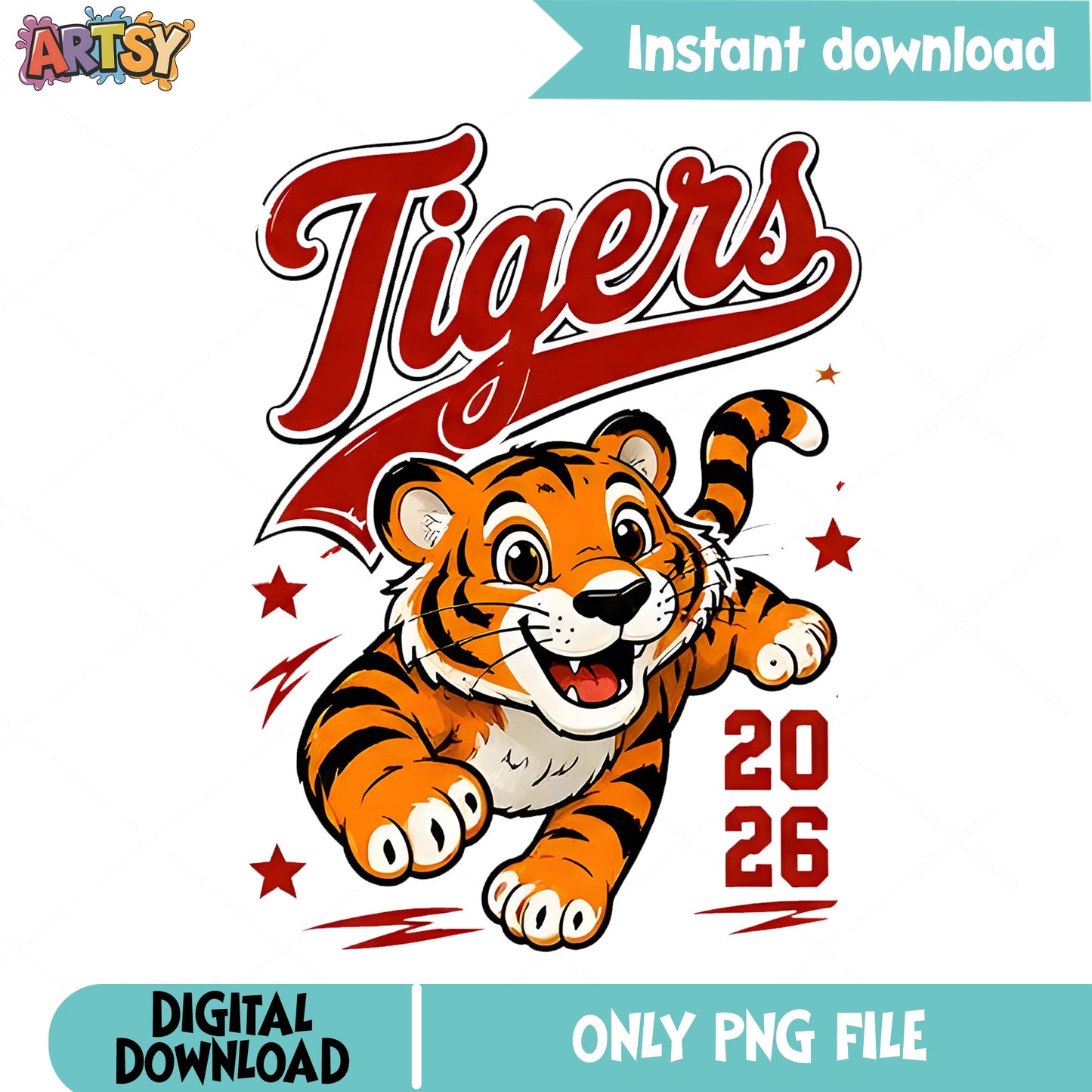 Tigers 2026 PNG, Cute Tiger Mascot PNG, School Spirit PNG