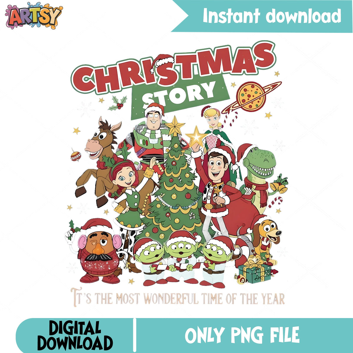 Toy Story Christmas Tree Characters PNG, Woody Buzz PNG, Aliens PNG