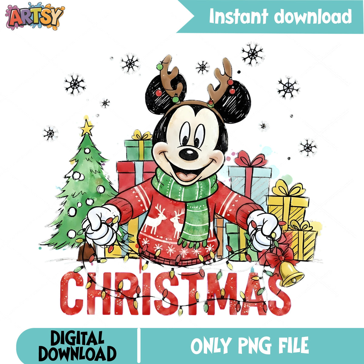 Mickey Reindeer Christmas Sweater PNG, Disney PNG, Mickey Mouse PNG