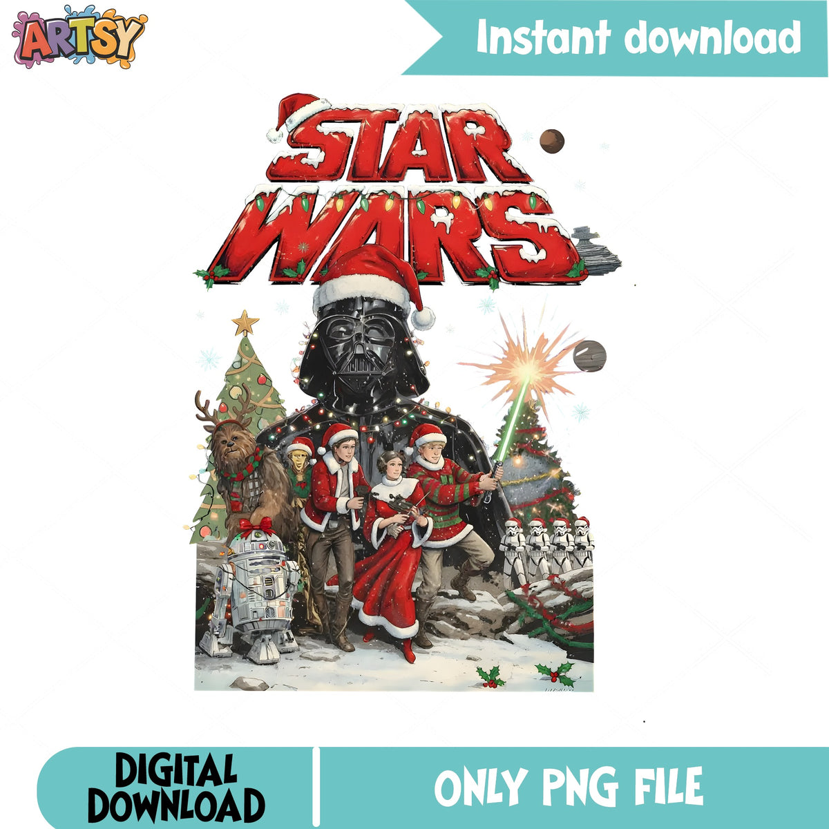 Star Wars Christmas Poster PNG, Darth Vader Santa PNG, Chewbacca PNG