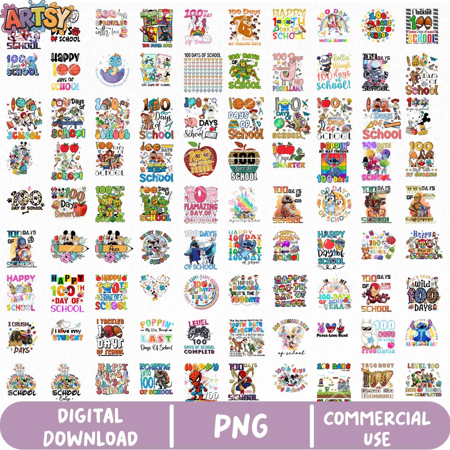 100 Days Of School Bundle Png, Cartoon Png