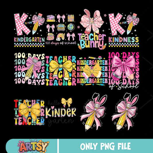 100 days in school png bundle, teacher bunny png, teacher day png