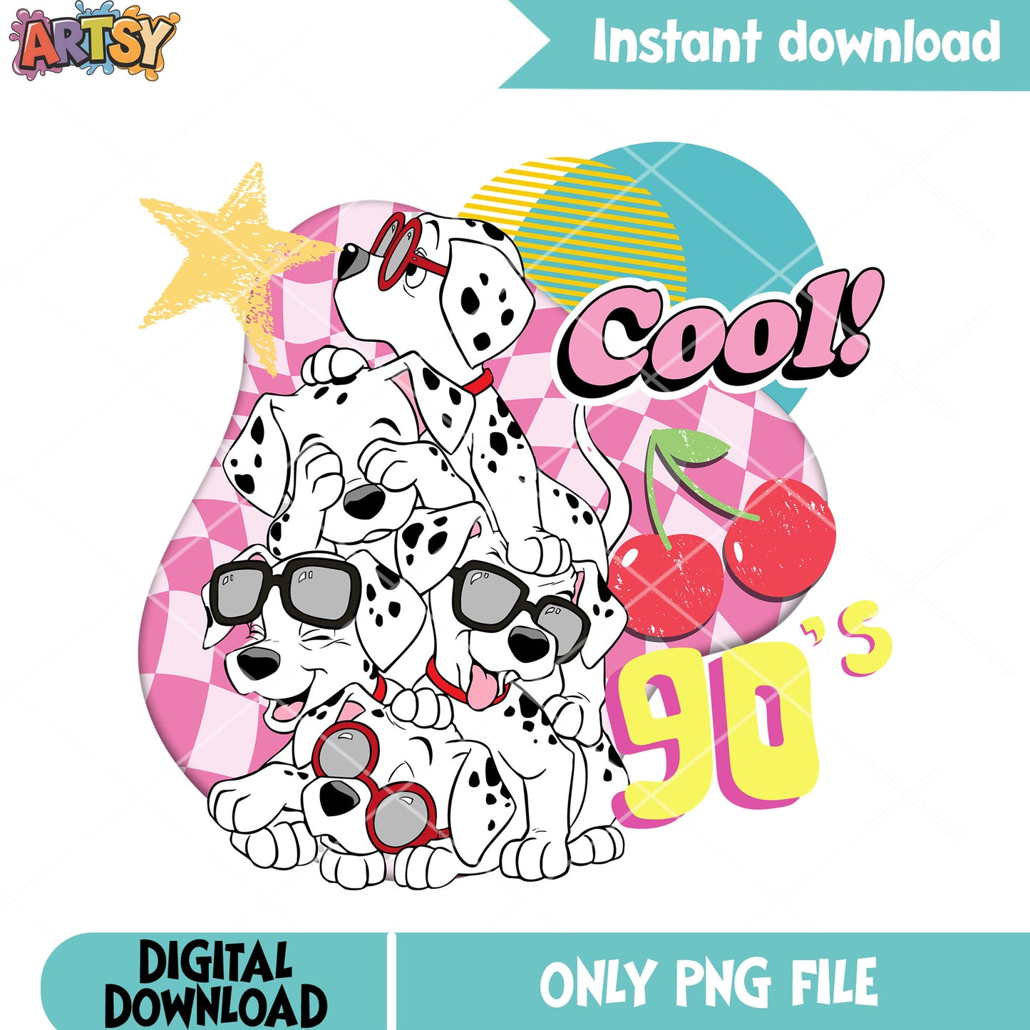 101 Dalmatians png, 90s style png, cherry png