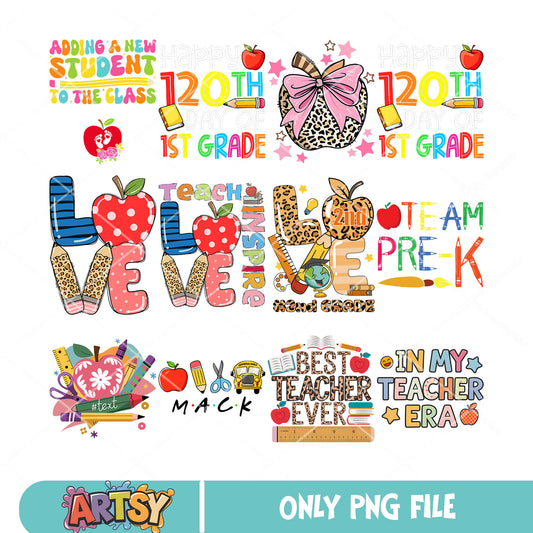 120 days of school png bundle, best teacher png, teacher era png