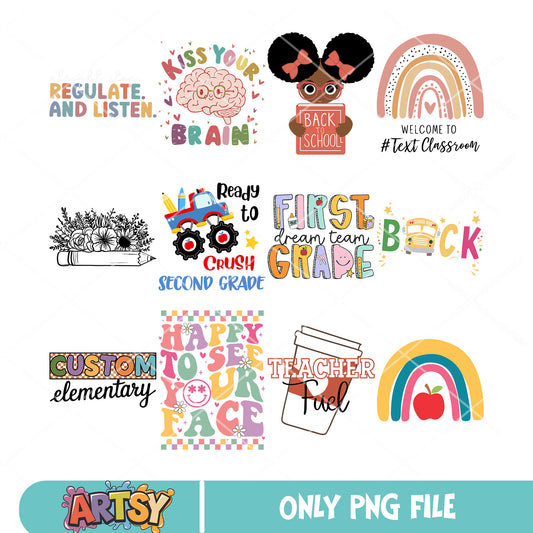 12 back to school png bundle, school quotes png, back to school png