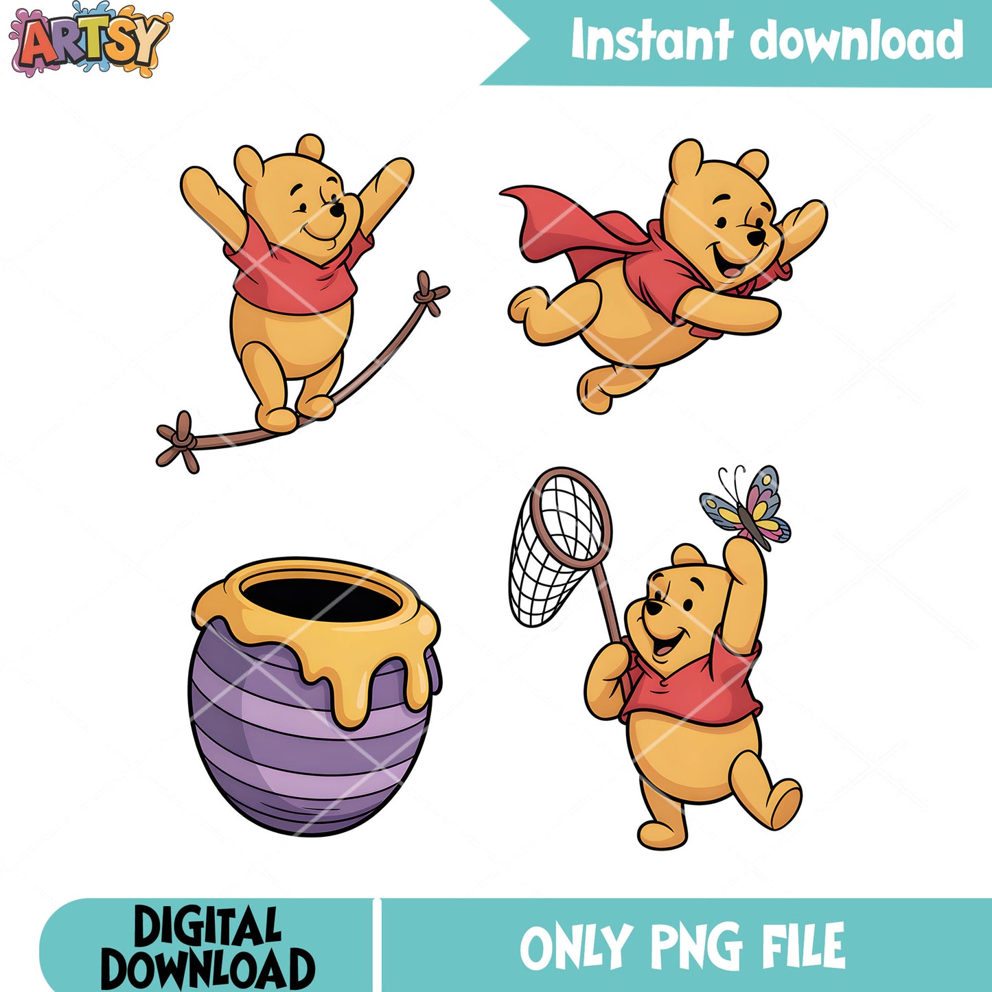 4 kind of pooh png, disney pooh bear png,​ disney poster png