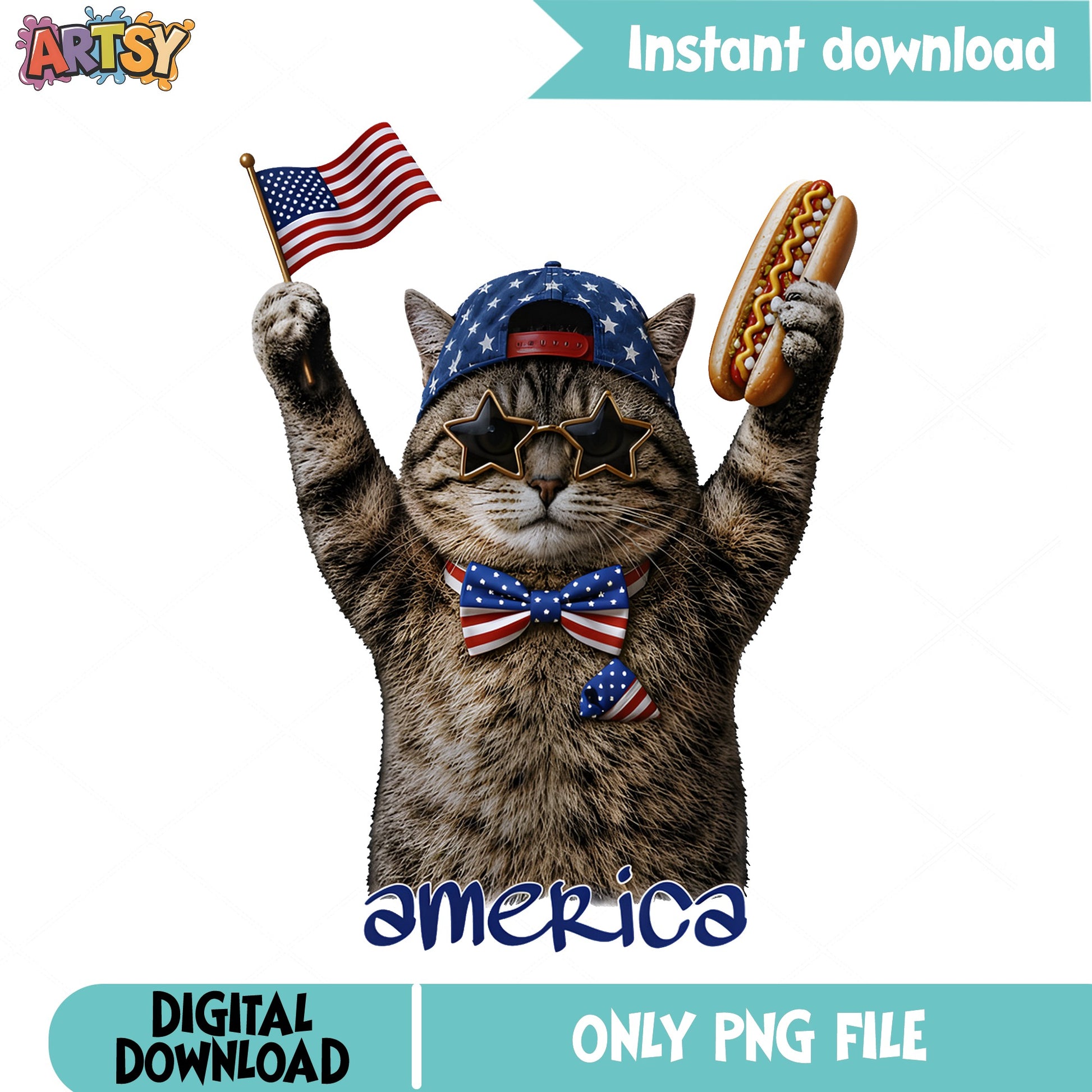 4th Of July America Cat PNG, Patriotic Cat PNG, Funny Cat PNG