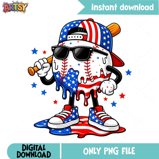 4th Of July Baseball PNG, American Flag Baseball, USA PNG