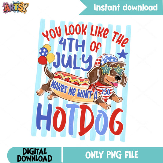 4th Of July Dachshund Hotdog PNG, Funny Dog 4th Of July PNG, Patriotic Dog PNG