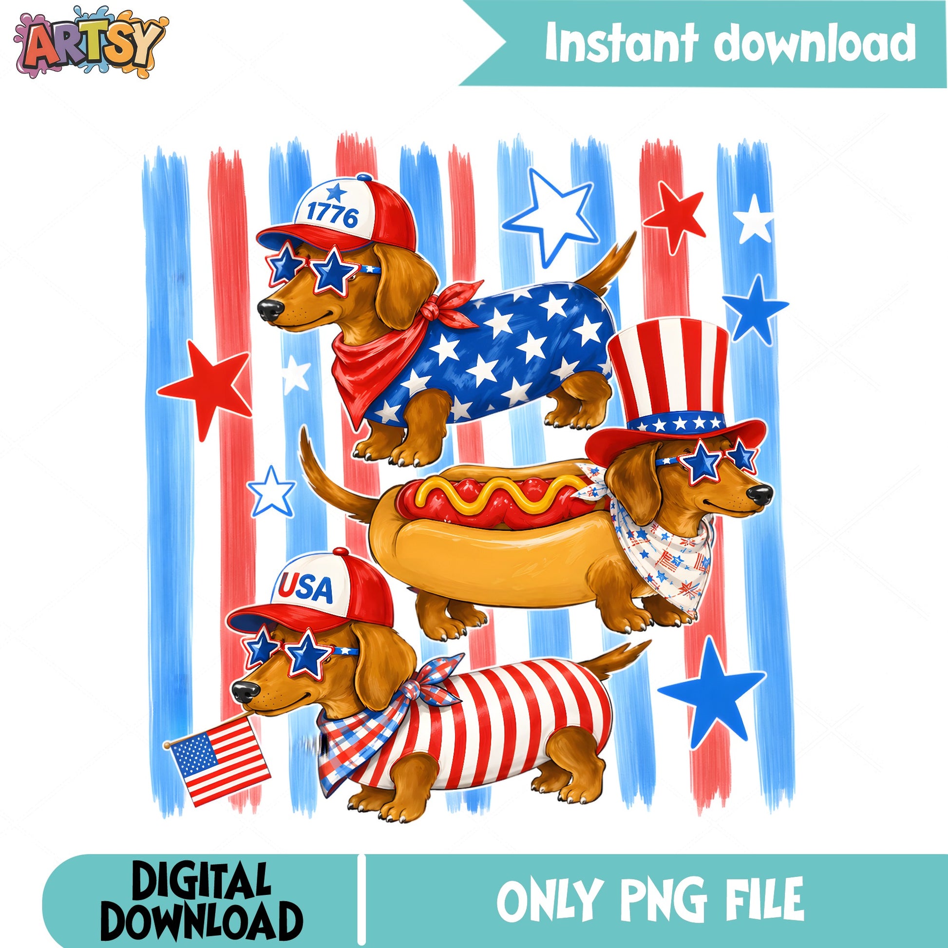 4th Of July Dachshund PNG, Patriotic Dog PNG, USA Wiener Dog PNG