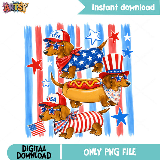 4th Of July Dachshund PNG, Patriotic Dog PNG, USA Wiener Dog PNG