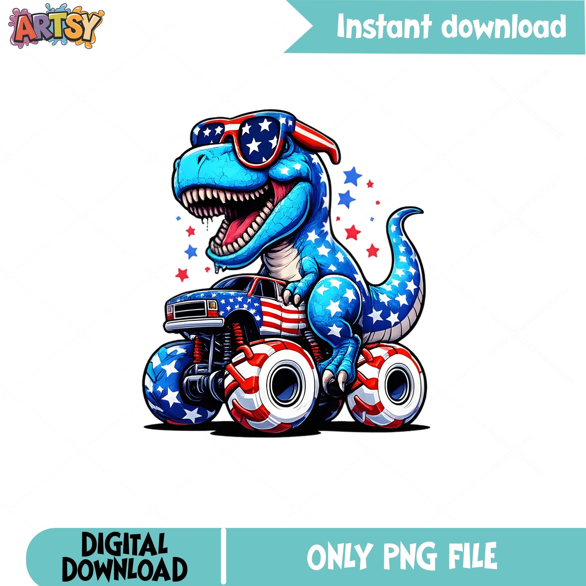 4th Of July Dinosaur Monster Truck PNG, T-Rex PNG, American PNG