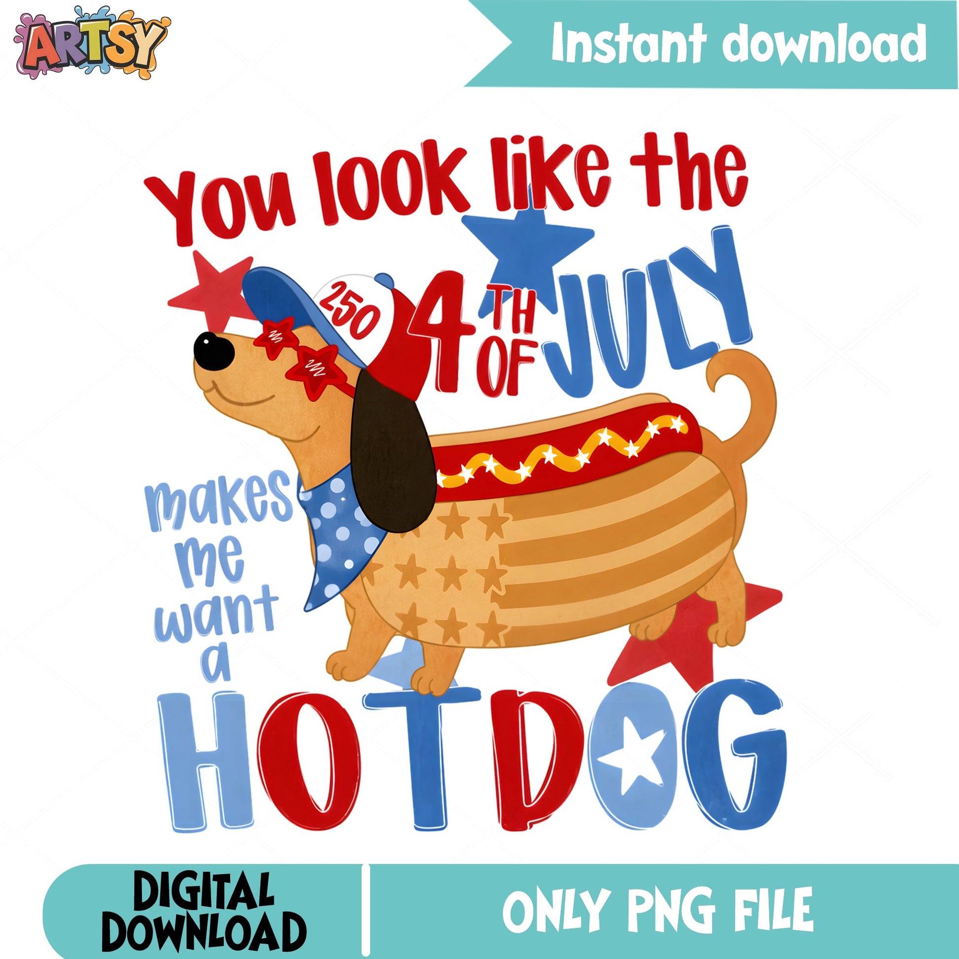 4th Of July Hot Dog Dachshund PNG, Funny Dog PNG, 4th Of July PNG
