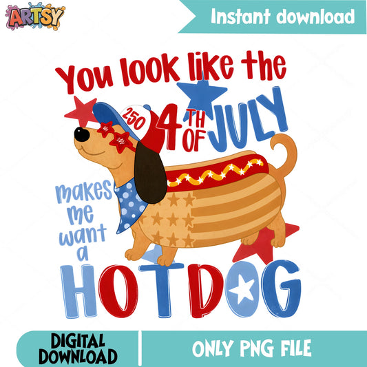 4th Of July Hot Dog Dachshund PNG, Funny Dog PNG, 4th Of July PNG