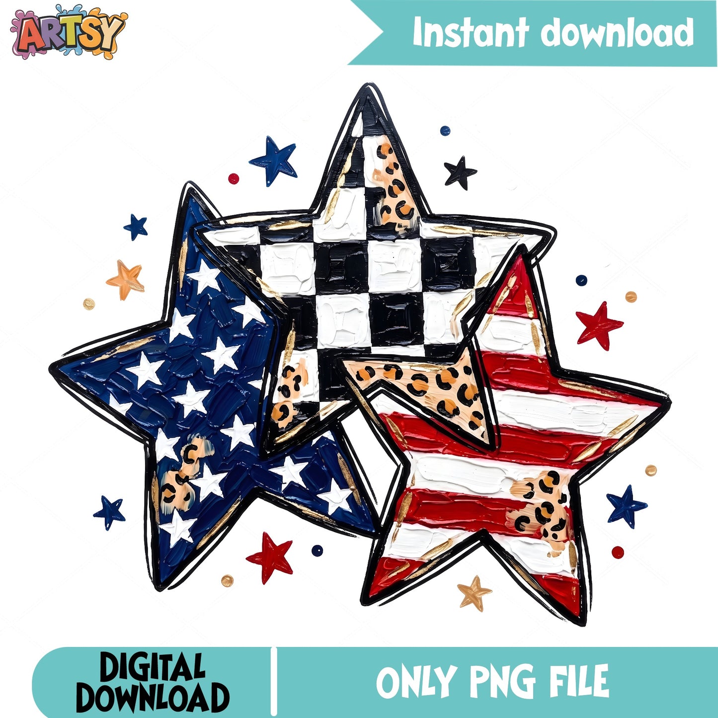 4th Of July Leopard Stars PNG, Patriotic American Stars, USA PNG
