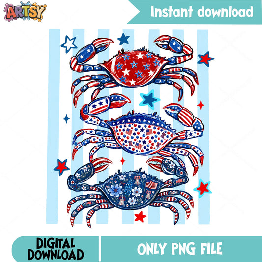 4th Of July Patriotic Crab PNG, American Flag Crab PNG, Independence Day PNG