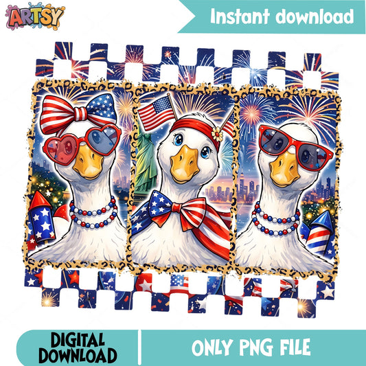 4th Of July Patriotic Duck PNG, American Flag Duck PNG, Fireworks Duck PNG