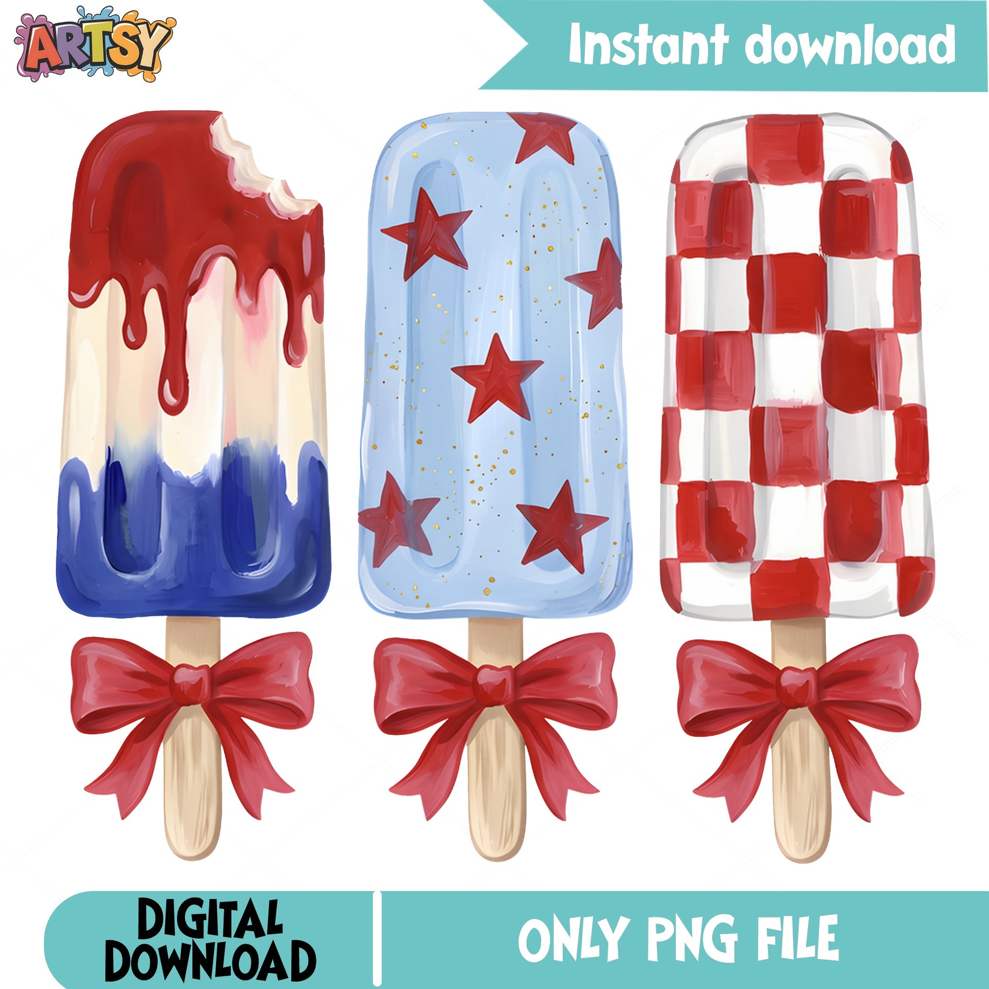 4th Of July Popsicle PNG Bundle, Patriotic Ice Cream PNG, Summer PNG