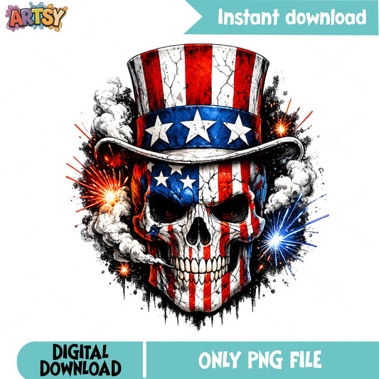 4th Of July Skull PNG, American Flag Skull PNG, Patriotic PNG