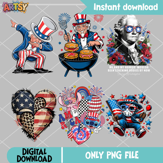 4th of july design png bundle, happy 4th of july png, america washington png