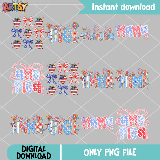 4th of july mama png bundle, happy 4th of july png, america bow tie png