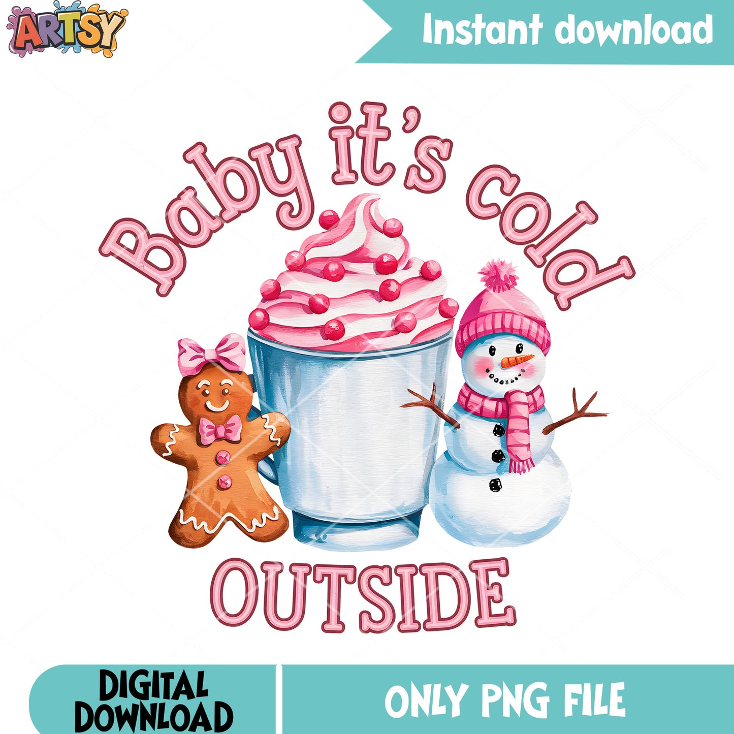 90s ice cream pink christmas png, christmas snowman png, gingerbread png
