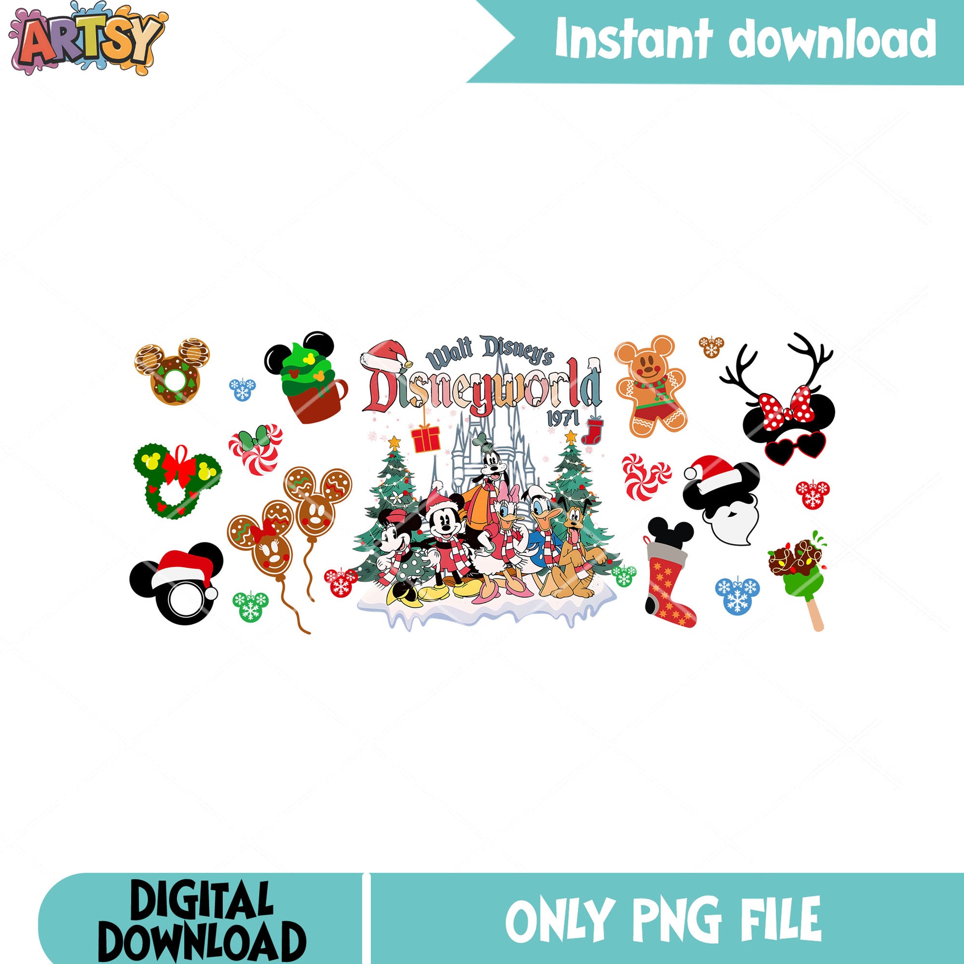 !971 christmas disney world png, merry xmas png, mickey and friends png