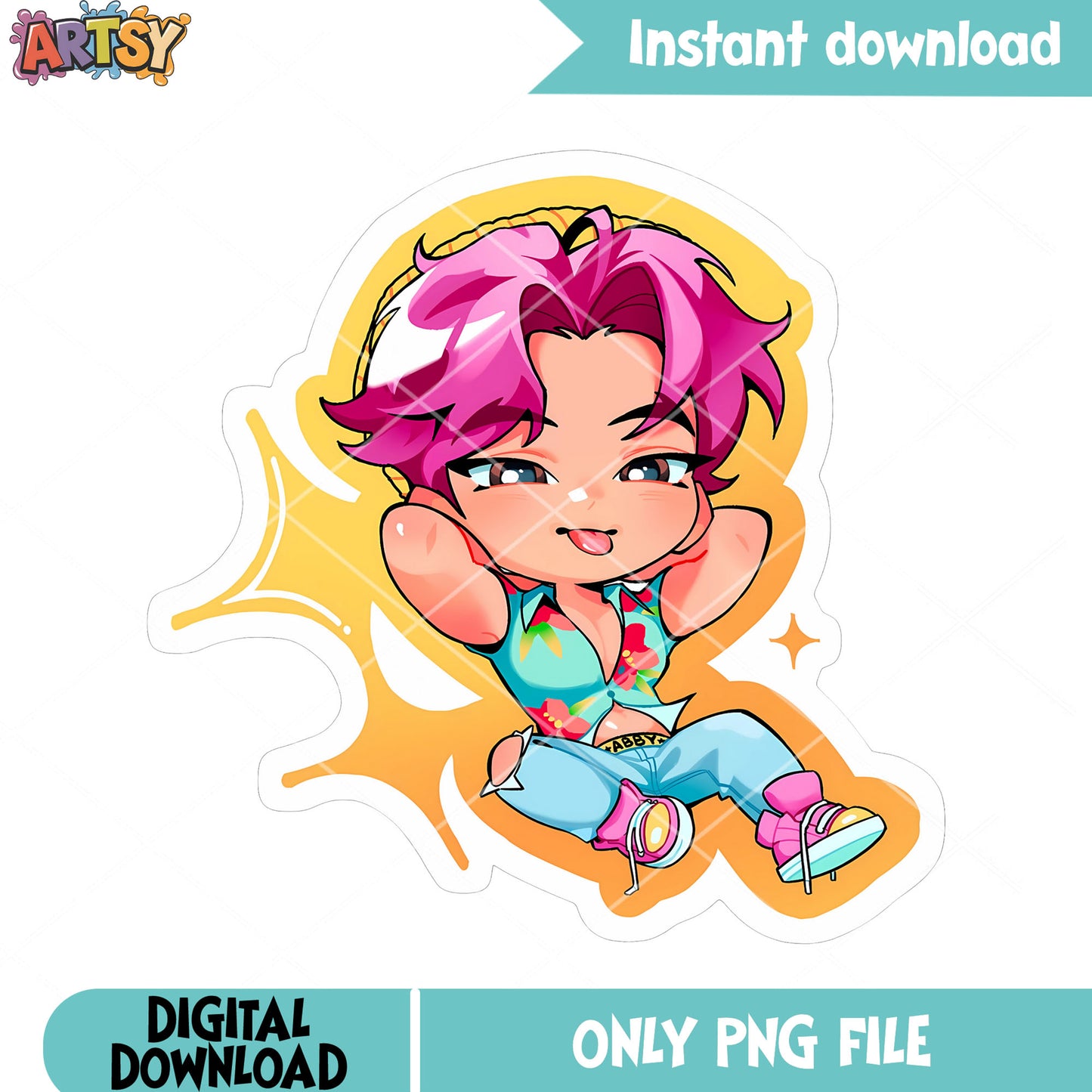 Abby chibi poster anime png, anime chibi png, kpop anime chibi png