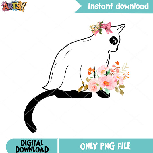 A bundle of flower blanket png, black cat png, scary night png