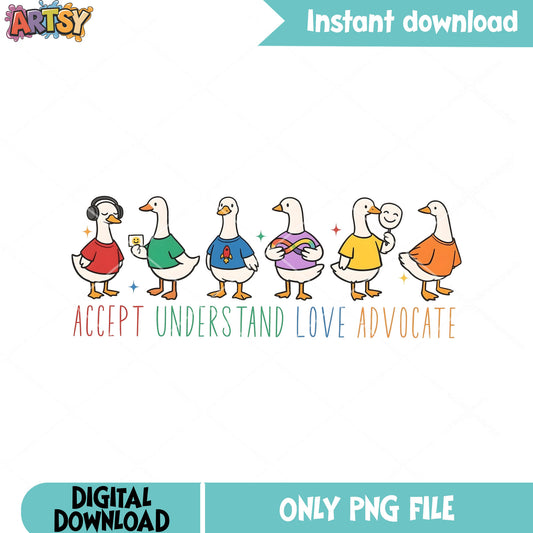 Accept understand love advocate png, goose meme png, funny art png