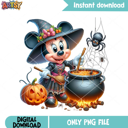 Addorable Minnie witch hat png, spider web png, disney character png