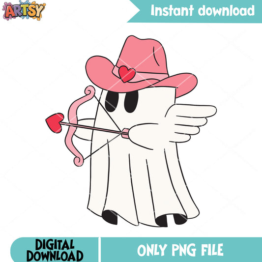 Adorable Ghost cupid png, pink cowboy hat png, halloween scary png