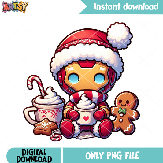 Adorable iron chibi man png, iron man png, marvel christmas png